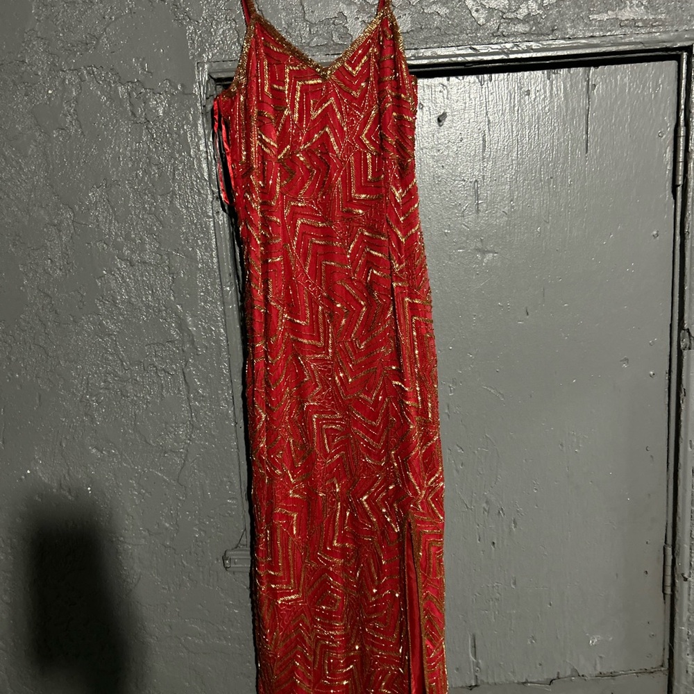 Elegant Red and Gold Women's Dress